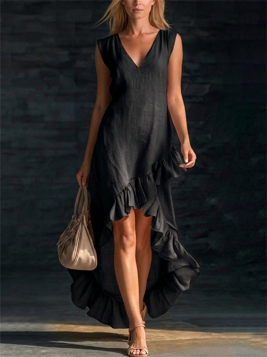 Kvinnors stilfulla Ruffle trim silt botten Flowy Maxi klänning