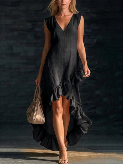 Kvinnors stilfulla Ruffle trim silt botten Flowy Maxi klänning