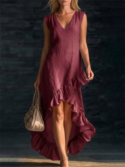 Kvinnors stilfulla Ruffle trim silt botten Flowy Maxi klänning