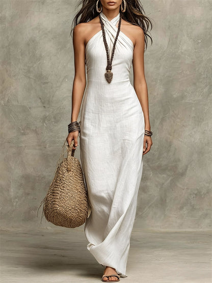 Kvinnors Vintage klassisk Twist Halter halter hals Slim Fit Maxi Klänning
