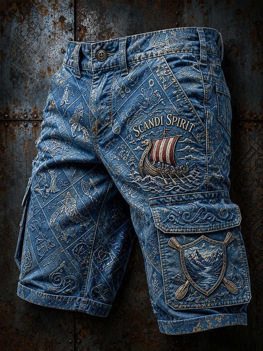 Ledsna shorts med vintage norsk viking-, skandinavisk- och nordiskstil – konsttryck