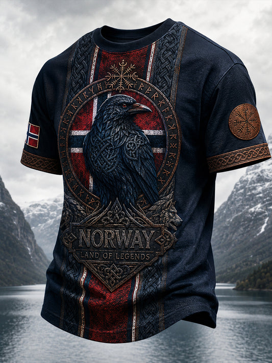 Lättviktig T-shirt med vintageartprint i norsk viking- och skandinavisk/nordisk stil