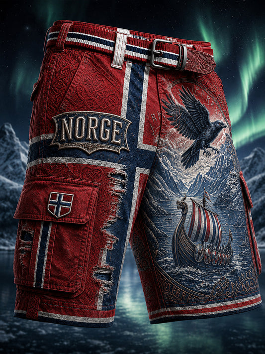 Casual Shorts med Vintage norska VikingScandinavianNordisk-stil konst Print