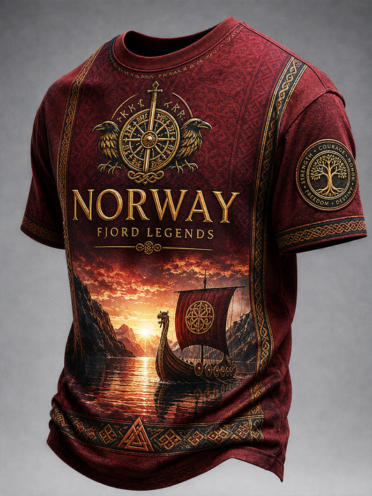 Casual T-shirt med Vintage norska VikingScandinavianNordisk-stil konst Print