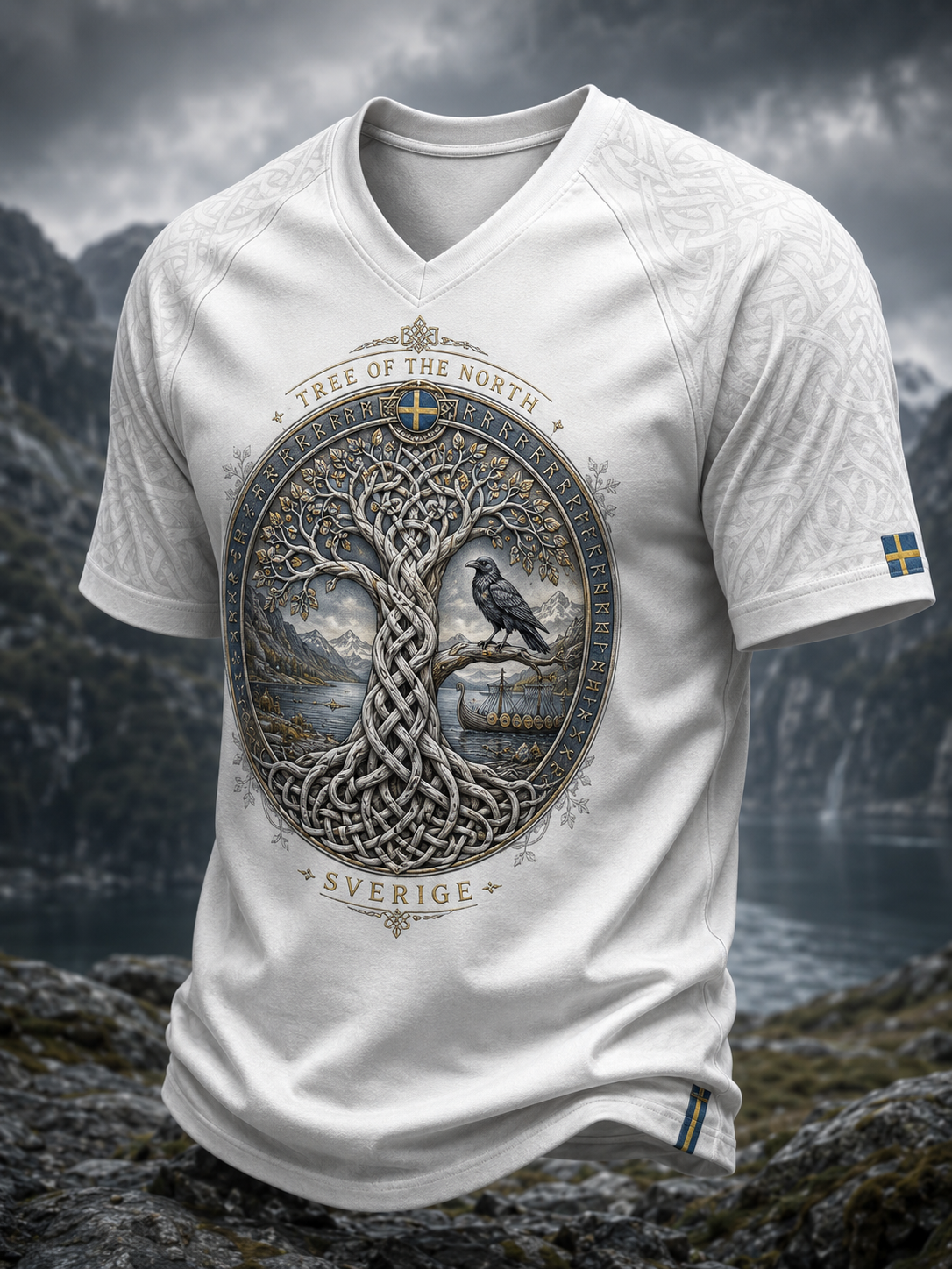 Herrtröja med V-ringning i svensk vikingastil