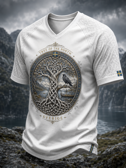 Herrtröja med V-ringning i svensk vikingastil