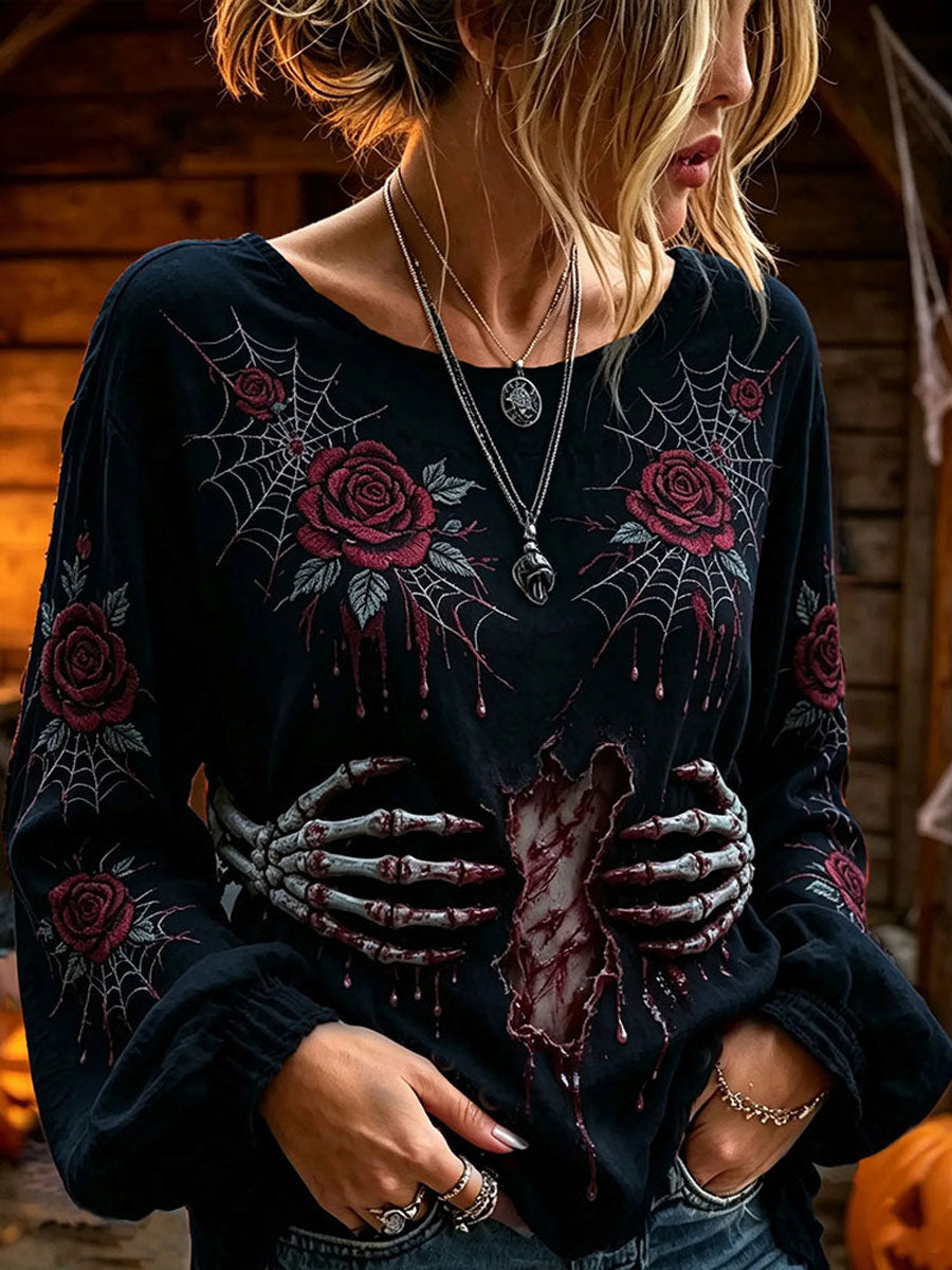 Damskjorta i gotisk stil med blommönster i bomull och linne