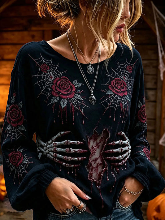 Damskjorta i gotisk stil med blommönster i bomull och linne