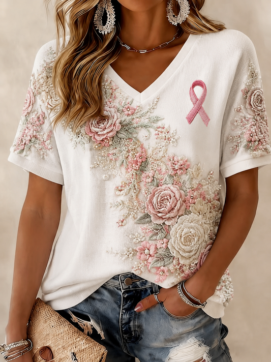 Kvinnlig bröstcancer-t-shirt med korta ärmarna