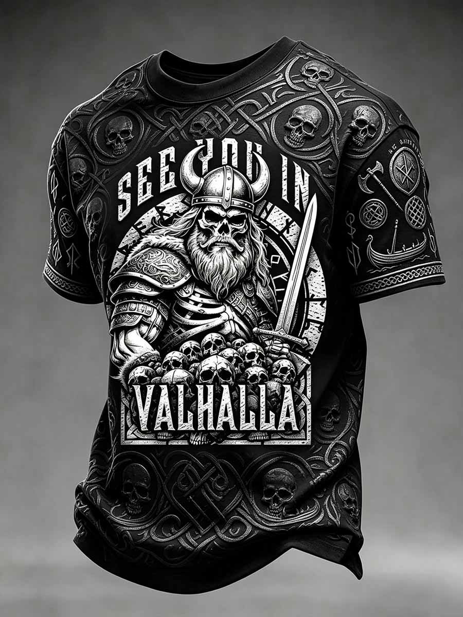 Vintage-vikingkrigart-shirt för män med tryck