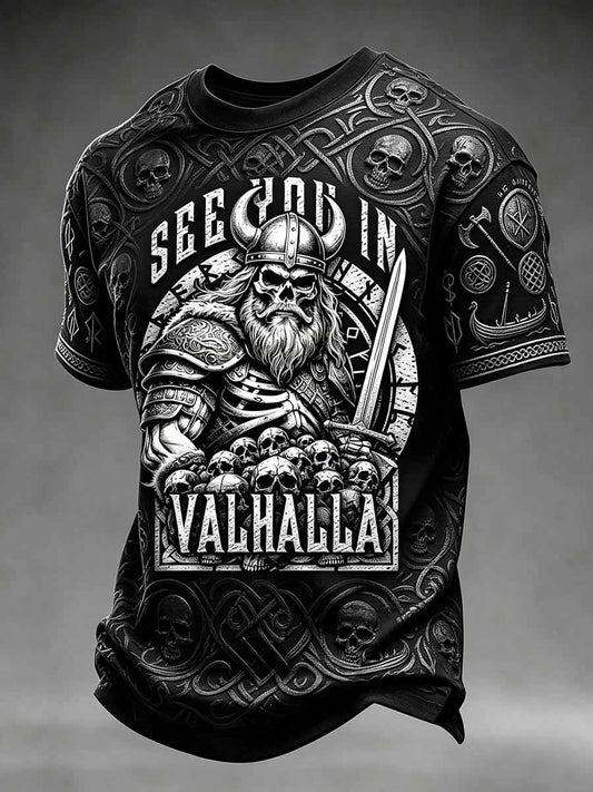 Vintage-vikingkrigart-shirt för män med tryck