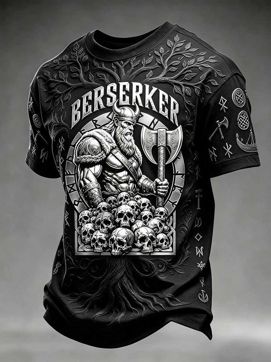 Vintage-vikingkrigart-shirt för män med tryck