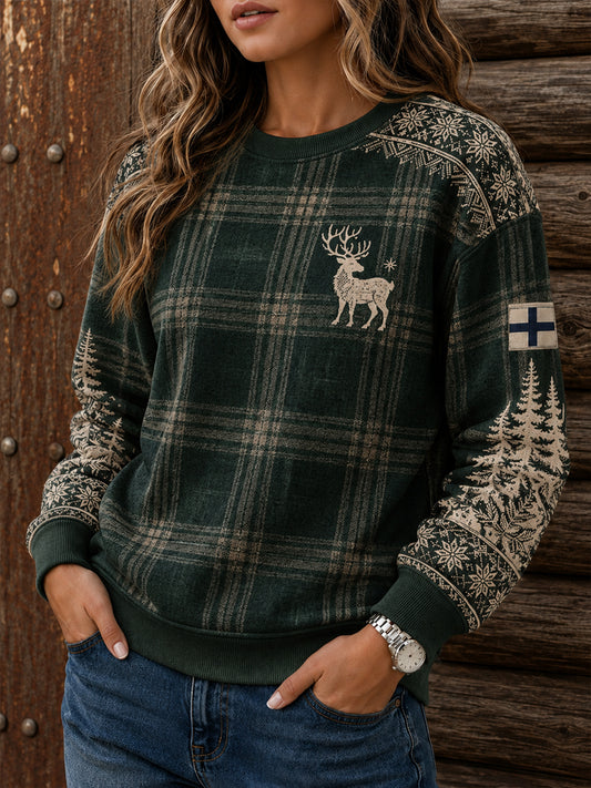 Dammössa finsk arktisk ren naturmotiv konsttryck långärmad sweatshirt