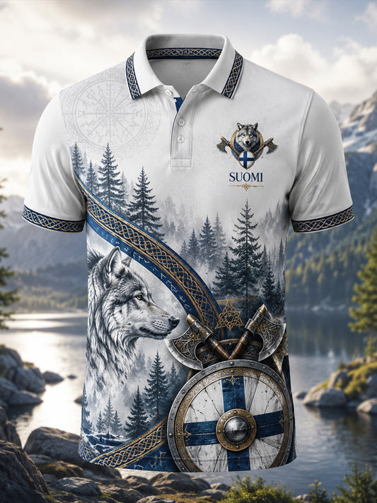 Mäns finska Viking Patriotic Art Print Polo Print