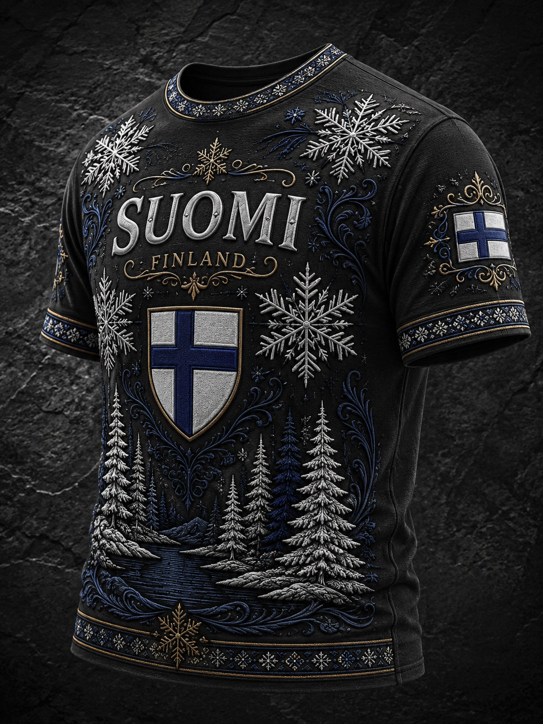 Mäns grafisk T-shirt med konstnärliga tryck som minns arv och ande av finska veteraner