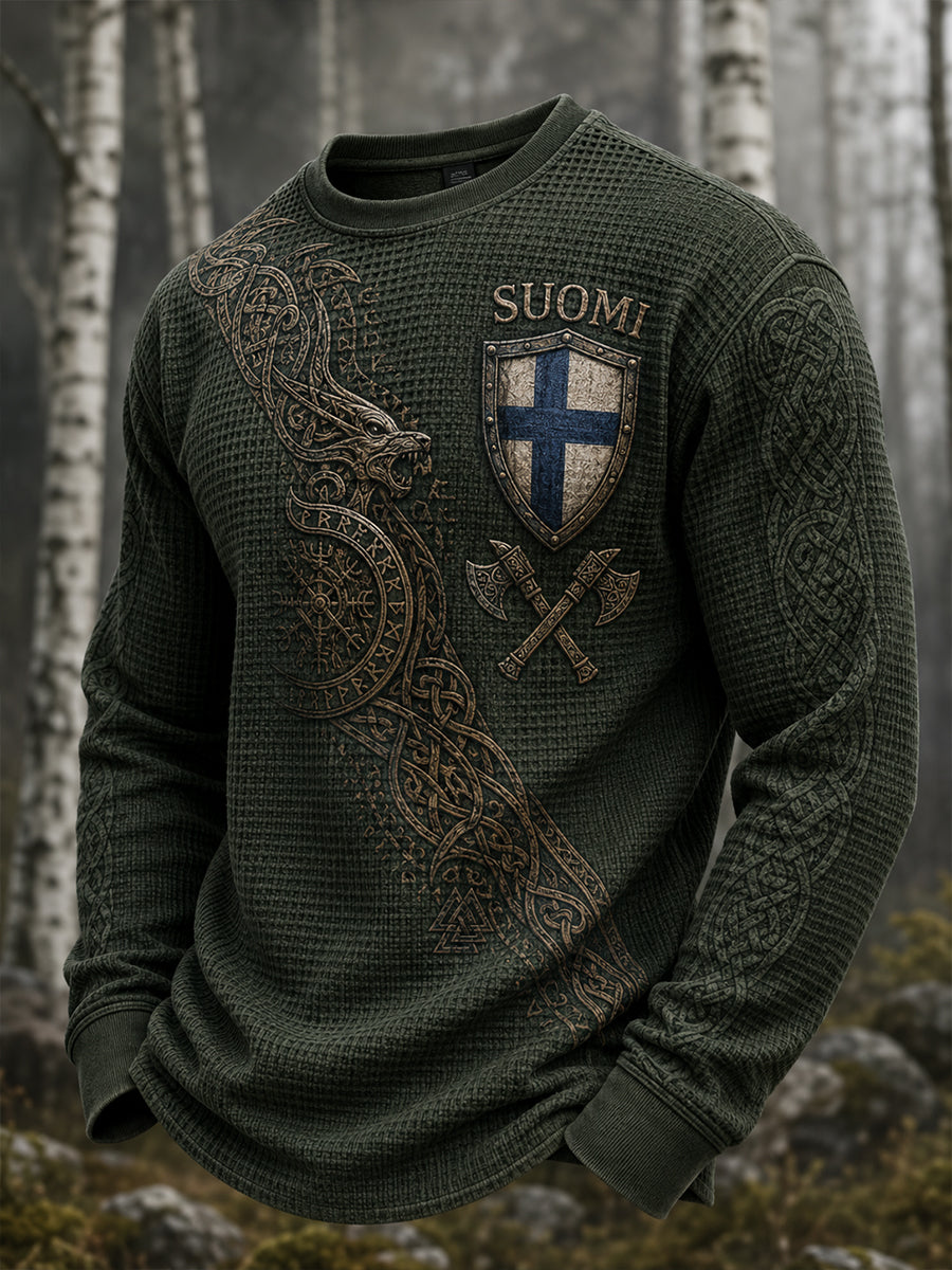 Mäns finska Viking Patriotisk konst Skriv ut Långärm Topp