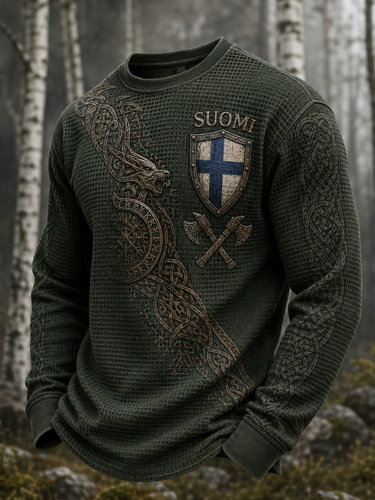 Mäns finska Viking Patriotisk konst Skriv ut Långärm Topp
