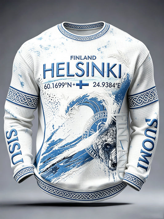 Vita Finland Suomi Skriv ut Casual Långärmad T-shirt