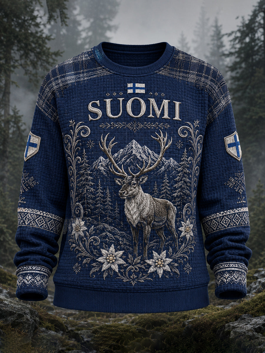 Kvinnors finska Arktiska renar Patriotisk konst Skriv ut långärmade topp