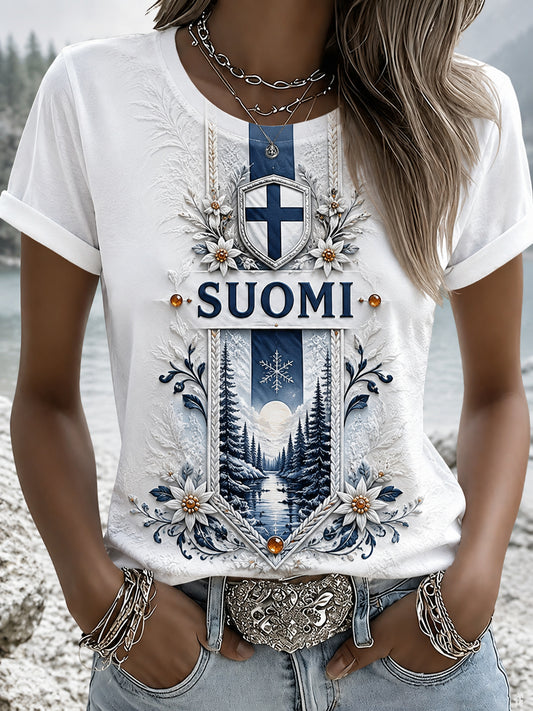 Kvinnors grafiska T-shirt: Hedning av arv och anda av finska veteraner