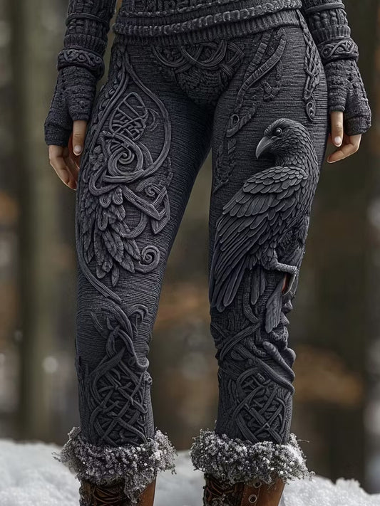 Ledsna leggings med konsttryck i vintage viking- och nordisk stil