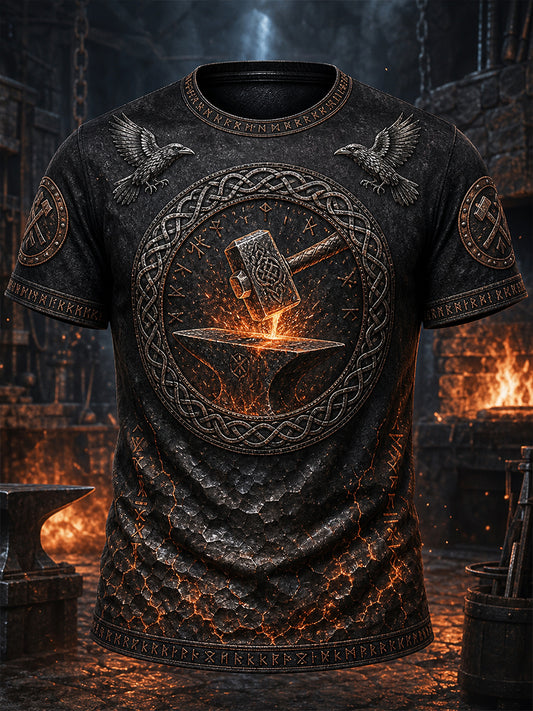 Retro vikingisk grafiskt tryckt t-shirt i nordisk stil för vardagsbruk