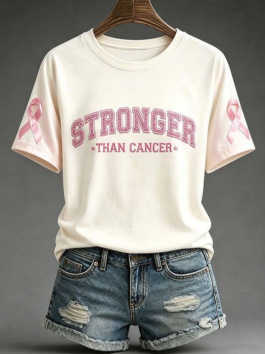 Kvinnors “Tärkare än cancer”Pink Ribbon Bröstcancer medvetenhet T-Shirt