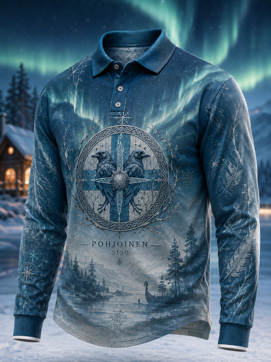 Herrskjorta med finska vikingar och lång ärm