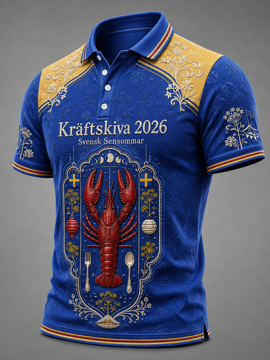 Herrskjorta med korta ärmarna för svenskt kräftkalas