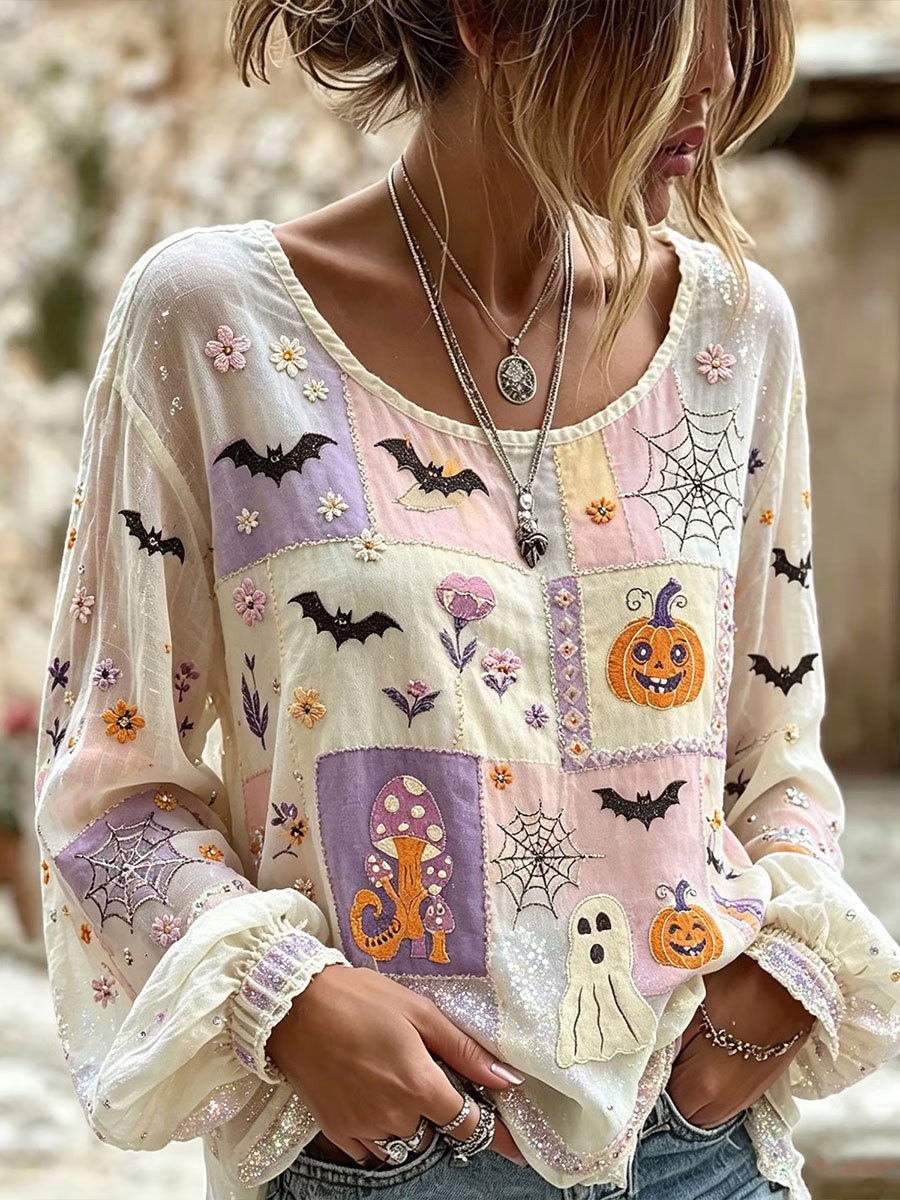 Kvinnors Halloween bomull linneskjort