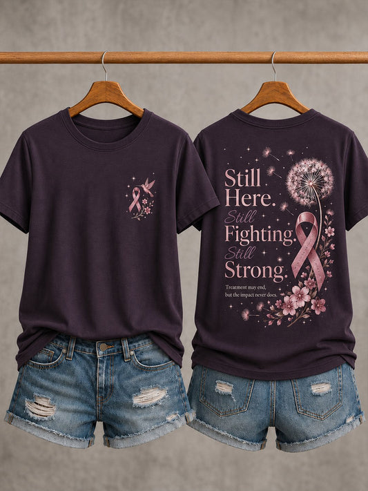 T-shirt med korta ärmar och tryck för att höja medvetenheten om bröstcancer hos kvinnor