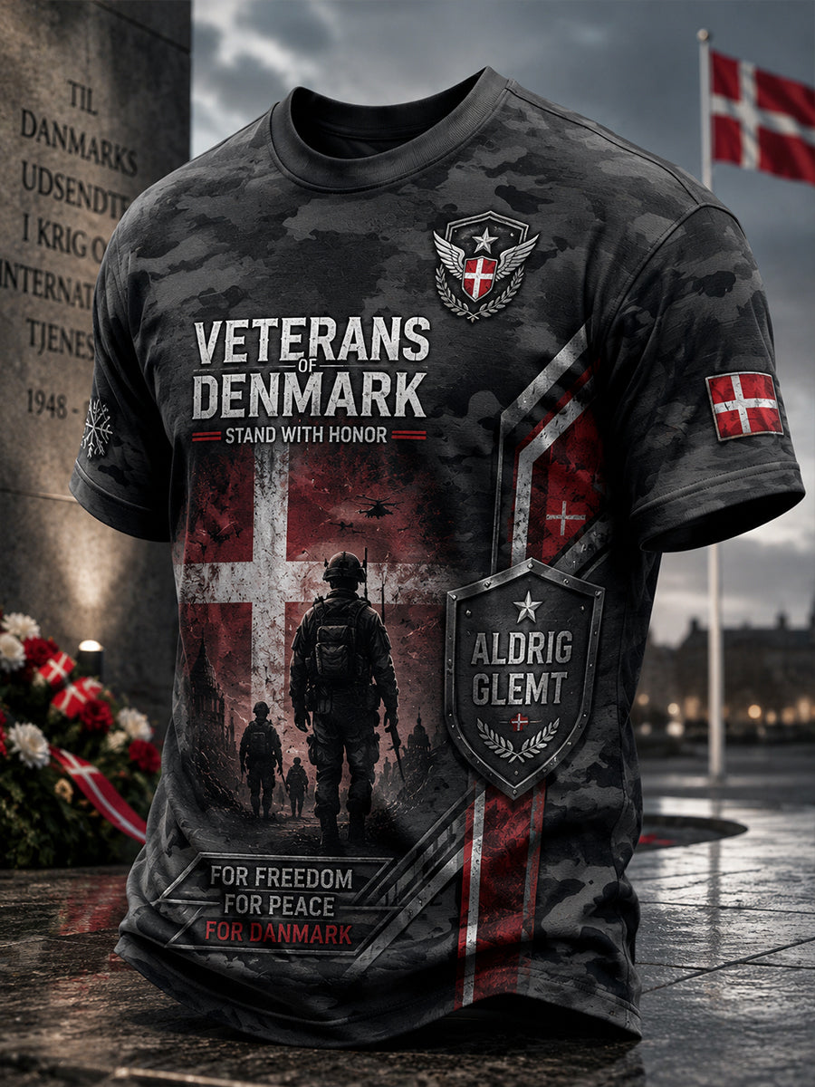 Mäns kortärm T-shirt med veteran minnesbild grafik