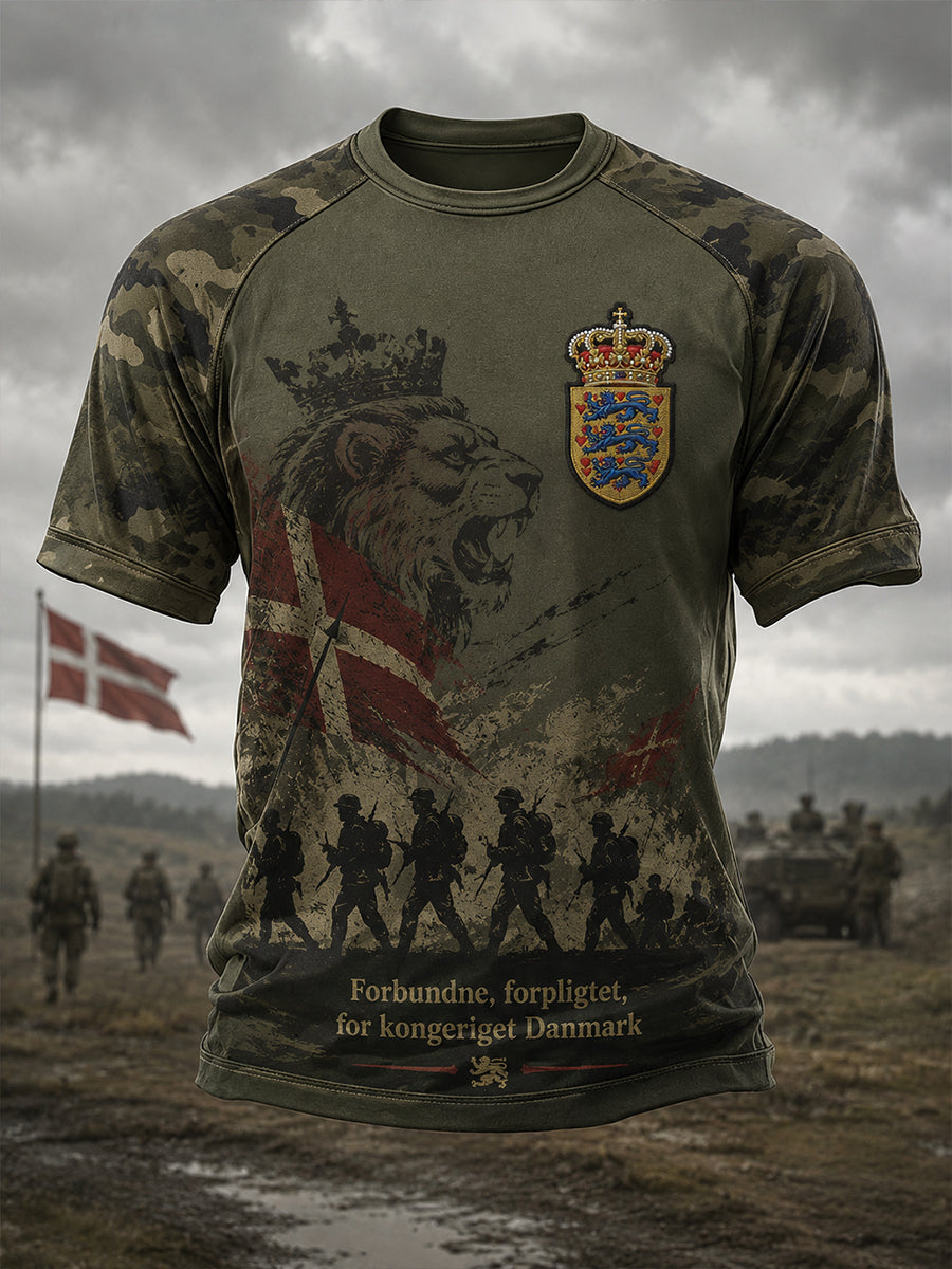Kort ärm Raglan T-shirt med militär-stil tryckt
