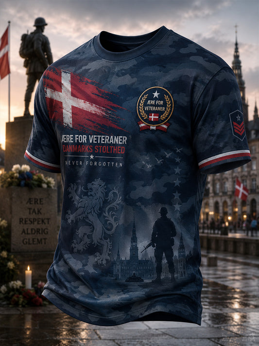 Herr-T-shirt med korta ärmar och grafiskt tryck till minne av veteraner