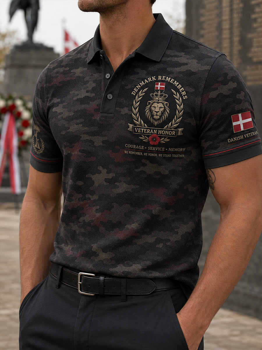 Mäns kortärm Polo tröja med veteran minnesbild grafik