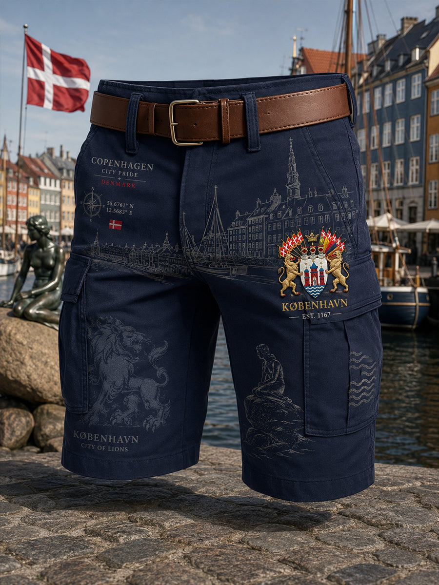 Mansliga urbana korta lastbyxor med minnesgrafik