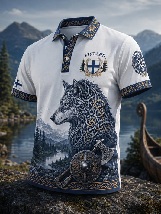 Mäns finska vikinga-tema Patriotisk konst Print Polo Print