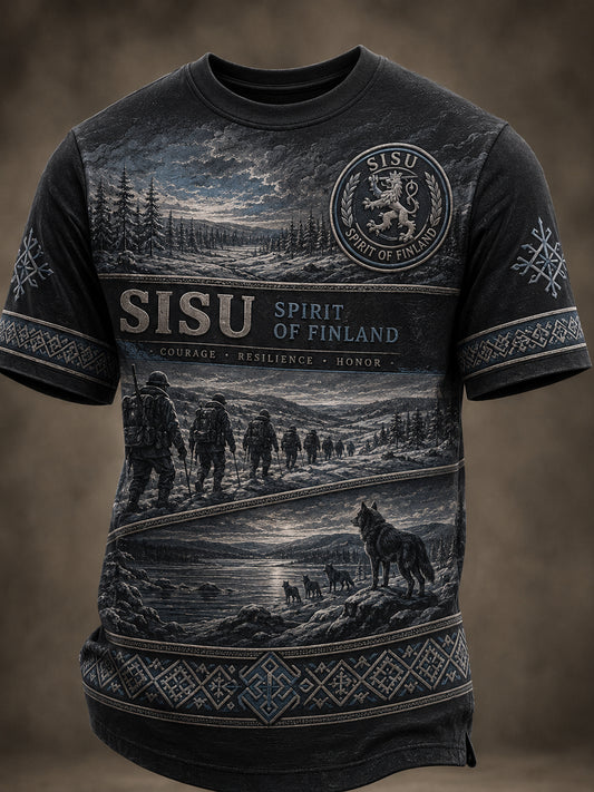 Mäns finska veteraner Sisu Element Patriotisk konst Skriv ut T-shirt