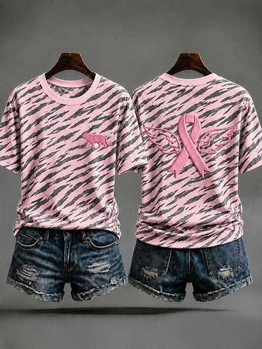 Dammens t-shirt med djurmönster för bröstcancerförebyggande ändamål