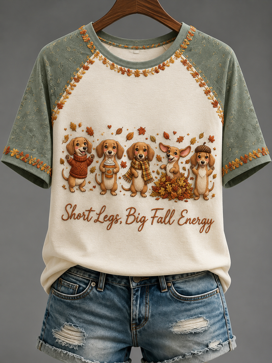 Kvinnors korta ben Big Fall energi rund hals kort ärm T-shirt