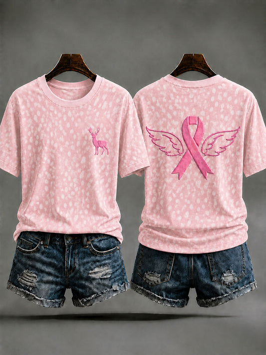 Dammens t-shirt med djurmönster för bröstcancerförebyggande ändamål