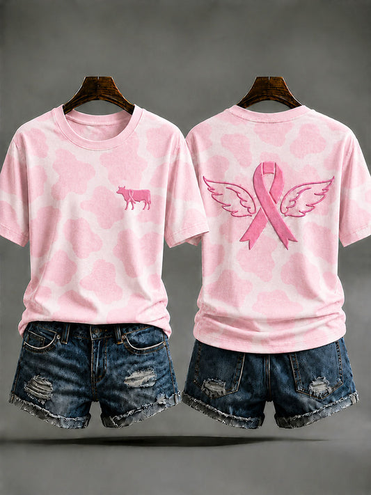 Dammens t-shirt med djurmönster för bröstcancerförebyggande ändamål