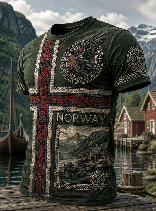 Kulturbaserad konsttryck T-shirt för män med norska vikingatema