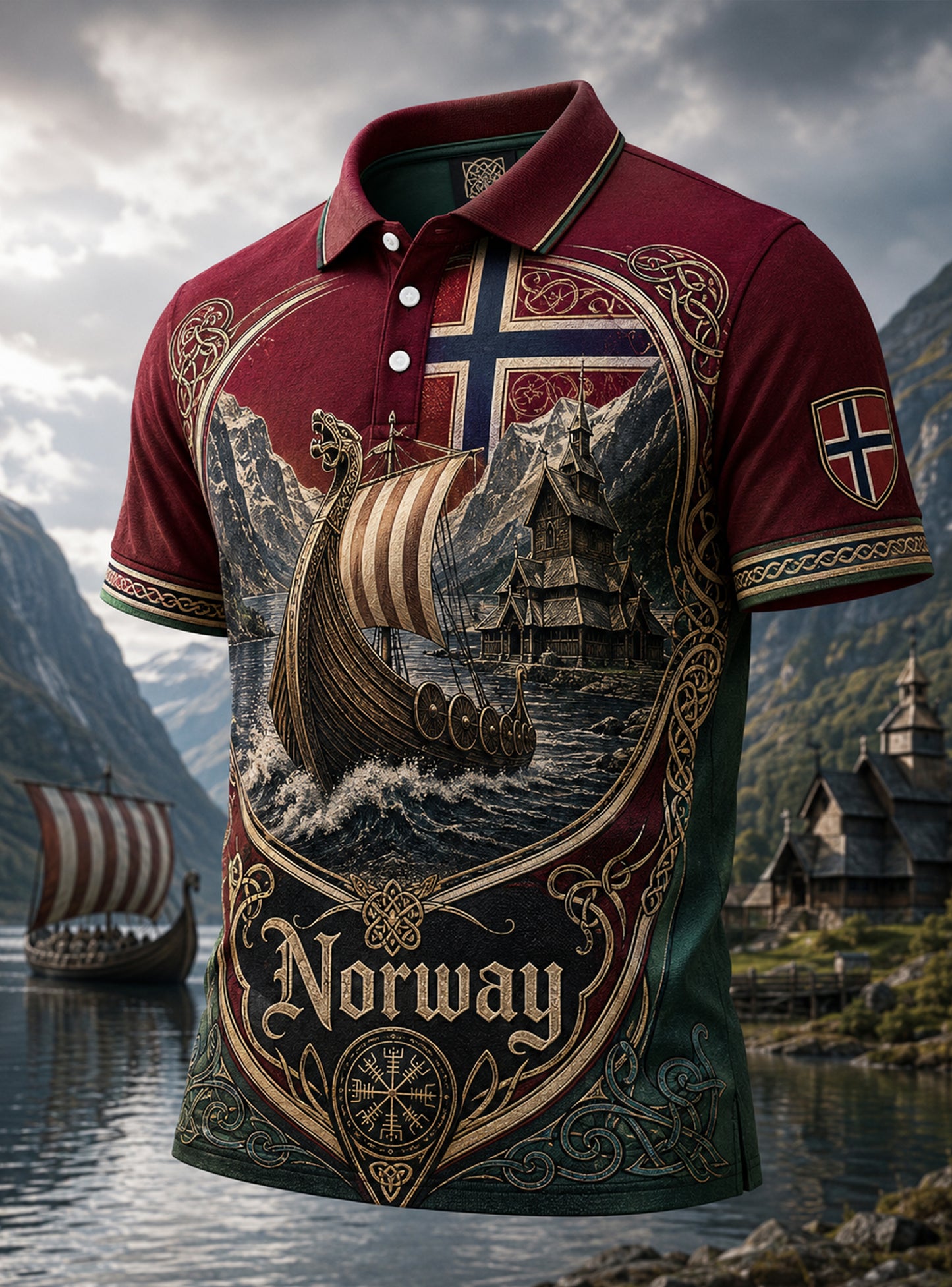 Mäns norska vikinga kulturella element Konst Skriv ut Polo tröja