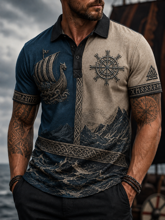 Herrskjorta med vikingamönster och kort ärm