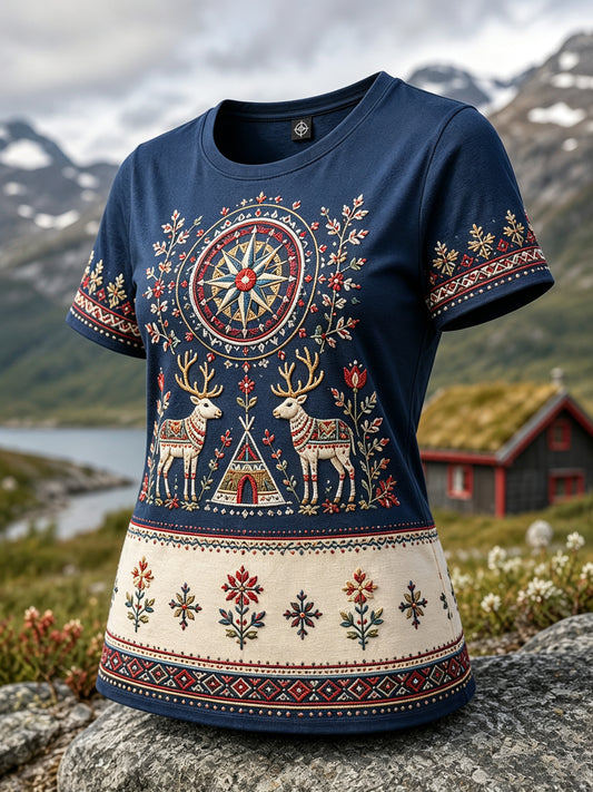 Dammens norsksamiska kulturella inslag konsttryck t-shirt med korta ärmar