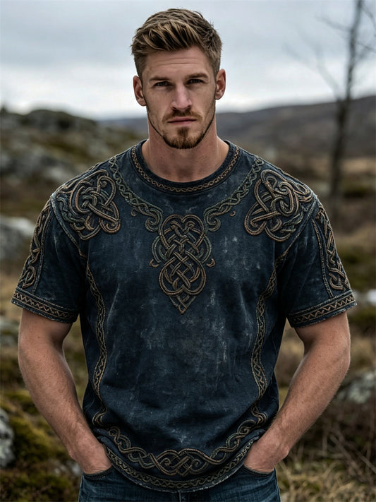 Mansvintage t-shirt med korta ärmarna och tryck av vikingarnas keltiska knut