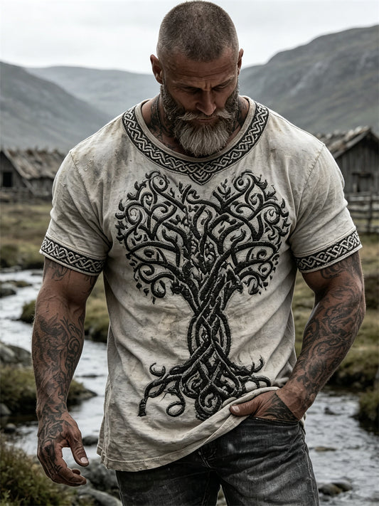 Herrens Vintage Viking Tree of Life Celtic Knut Skriv ut korta ärmar t-shirt