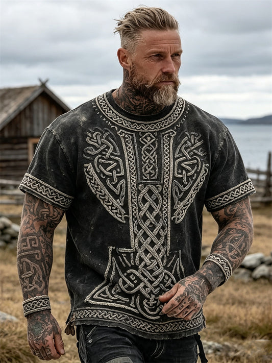 Herrens Vintage Viking Celtic Knop Skriv ut korta ärmar t-shirta