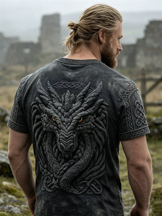 Herrens Vintage Viking Dark Dragon Celtic Knot Skriv ut korta ärmar t-shirt